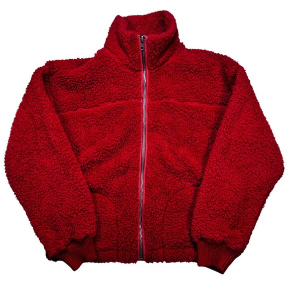 Abercrombie & Fitch Soft AF Sherpa Red Medium Women Zip Up Jacket - Picture 1 of 5